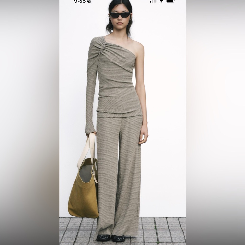 2-pc Zara textured asymmetric top and wide leg pants set